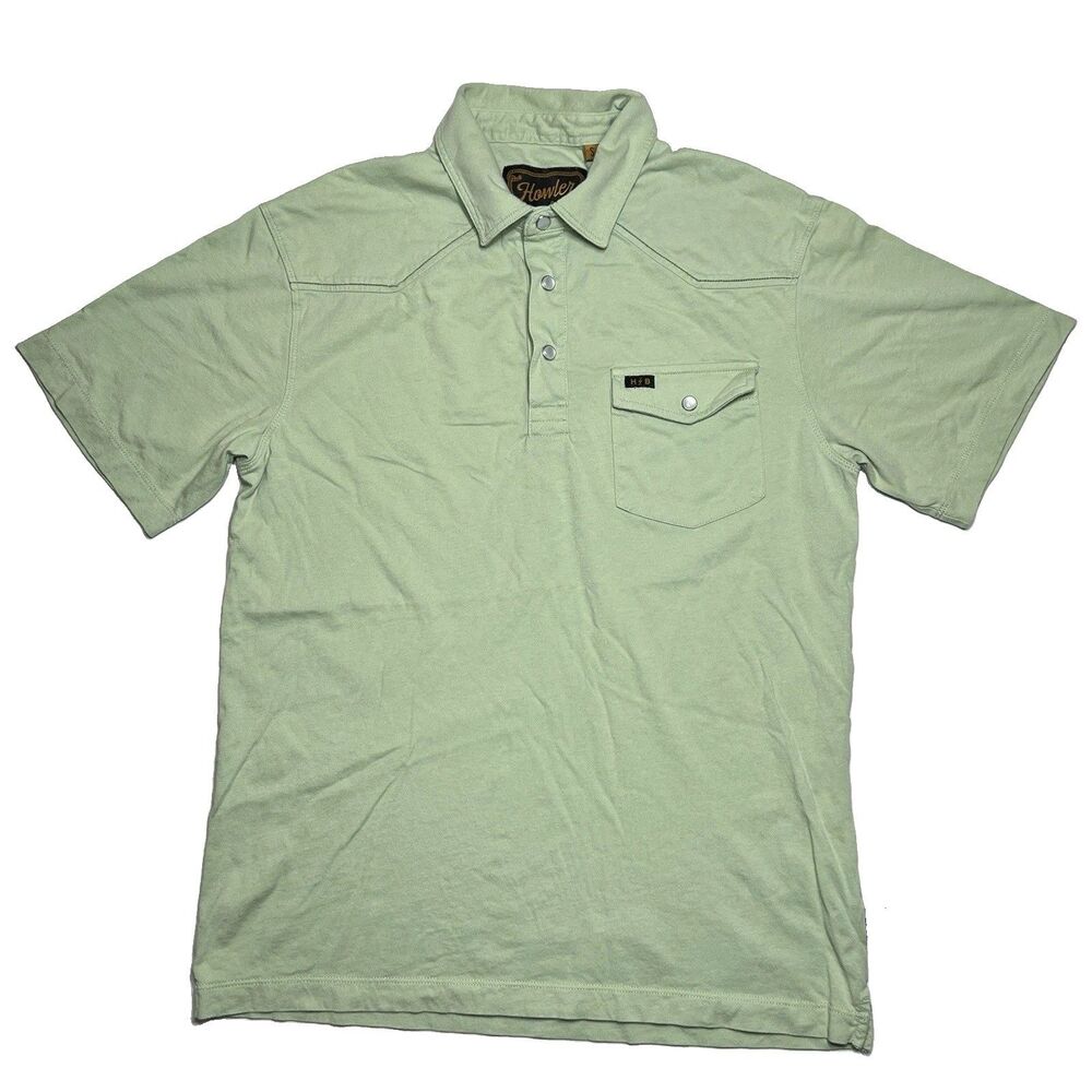 Howler Bros Ranchero Polo Shirt Mens Small Green Pearl Snap Pocket Jersey Knit
